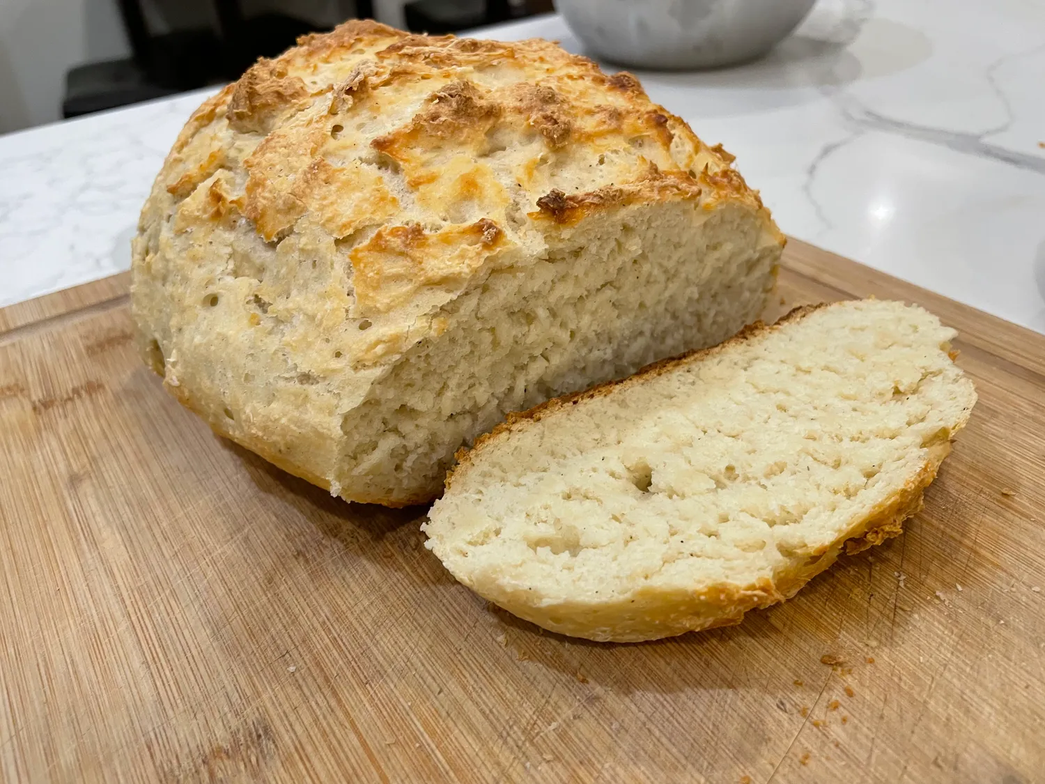 Steaming soda bread, slided