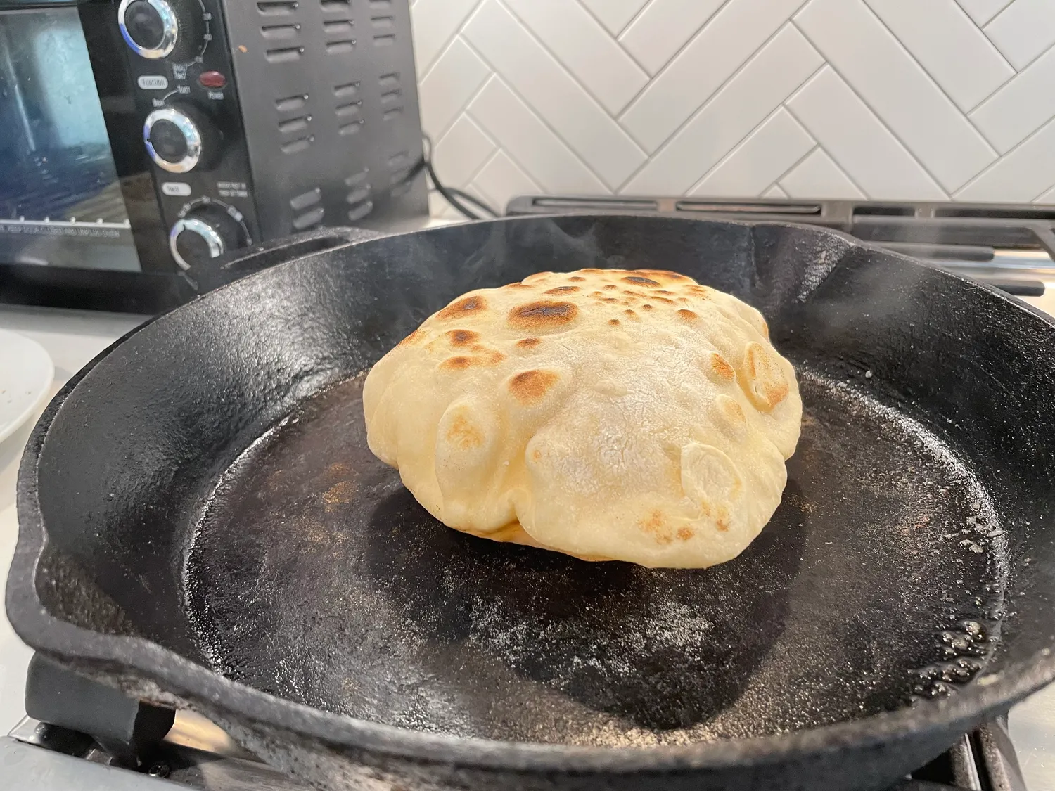 Pita inflated with hot air