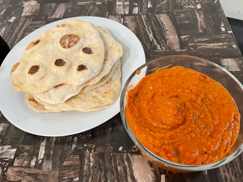 Mezze! Pita and Muhammara (red pepper dip)
